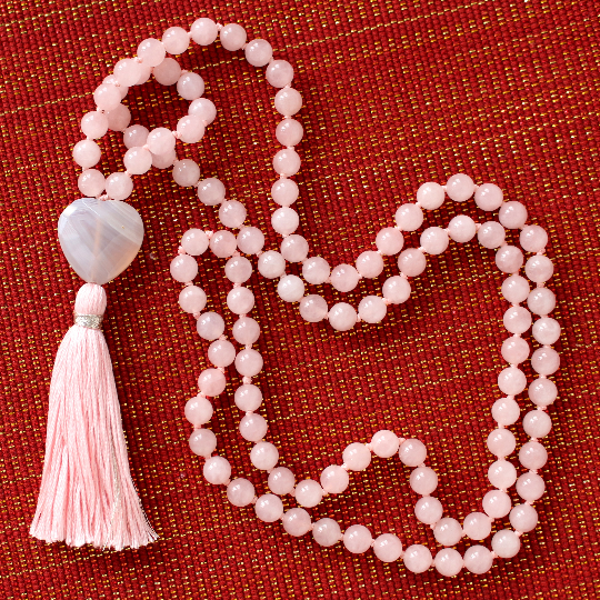 6mm Rhodochrosite A Hand-Knotted Mala Necklace 108 and Guru Bracelet with a Beaded Tassel 0902